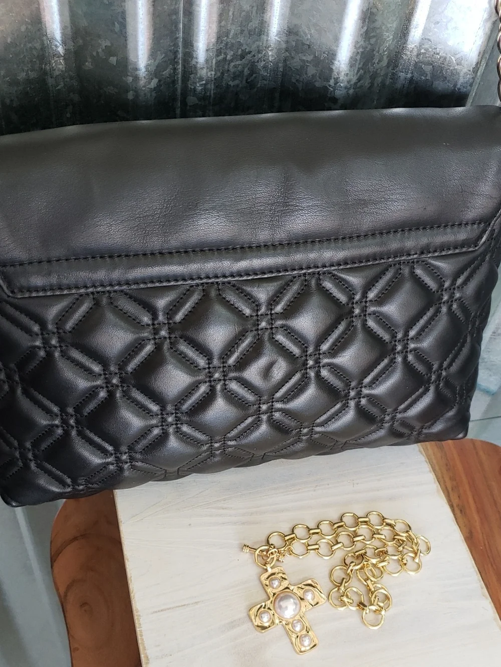 Beautiful kate spade Black Quilted & Smooth Leather Crossbody with Gold Hardware